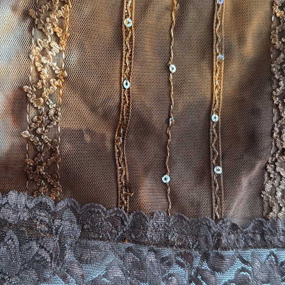 Vintage Y2K Lace Trim Sequin Babydoll Top Fairy Festival Hippie Dainty 90s M/L - Picture 5 of 14